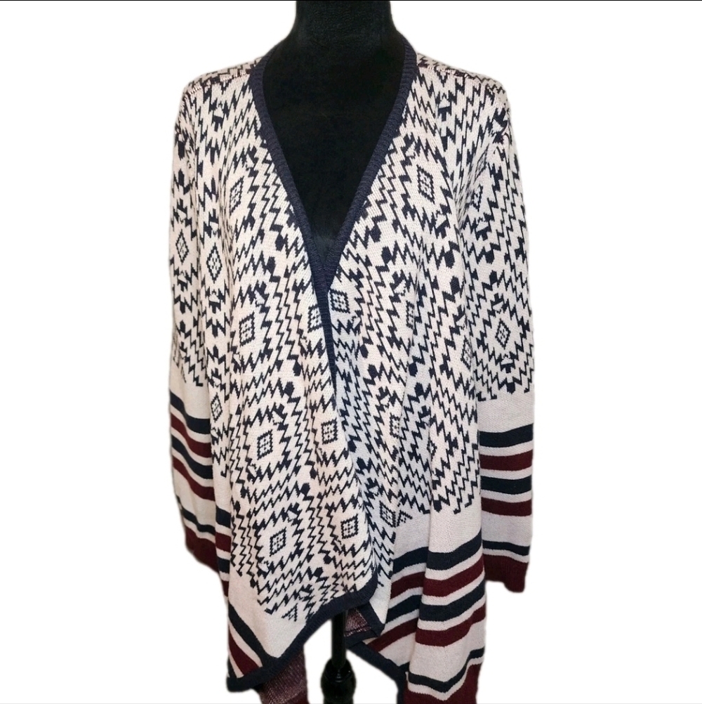 Honey Punch W L Open Cardigan White Blue Burgundy Thick Heavy Knit Cozy Cabin
